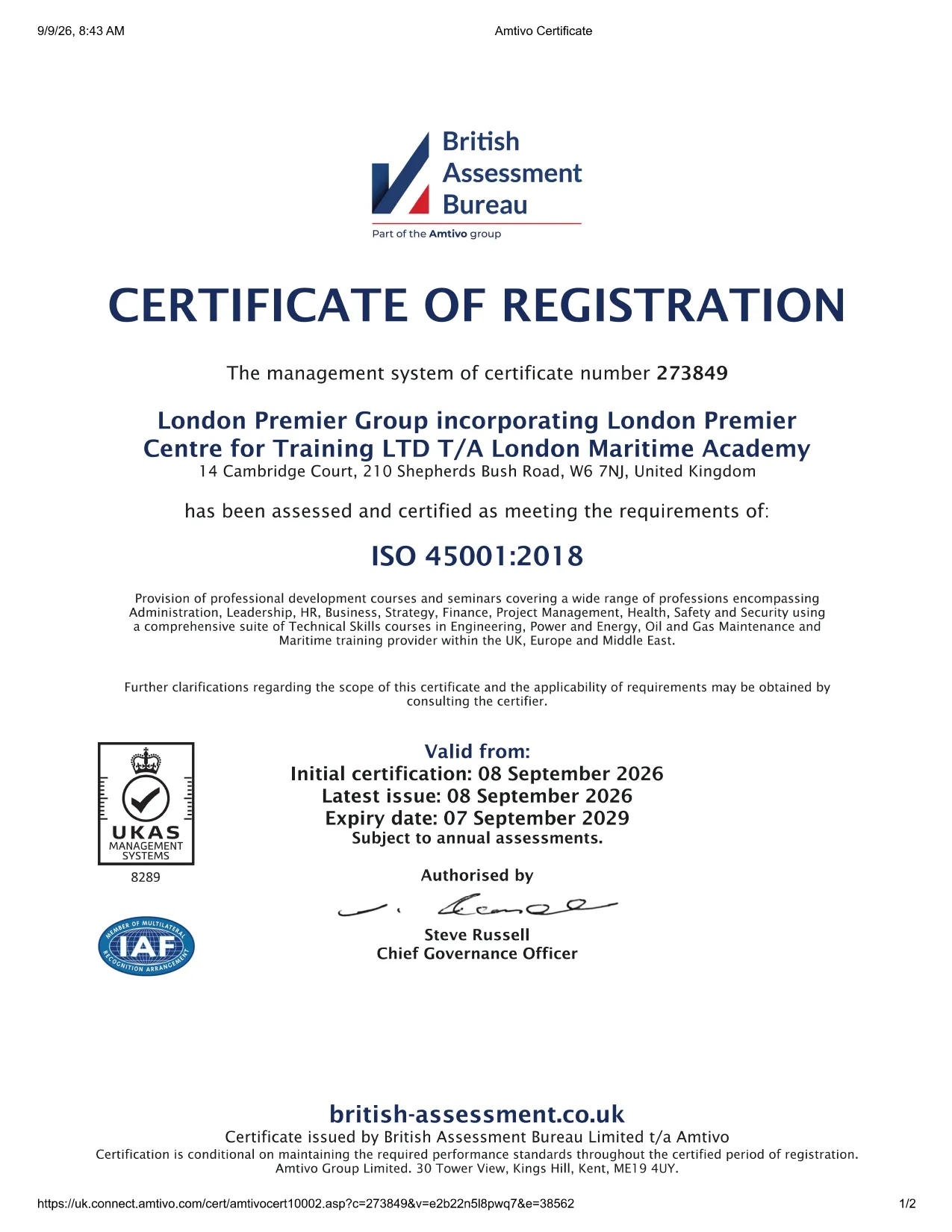ISO 45001: Commitment to Health & Safety